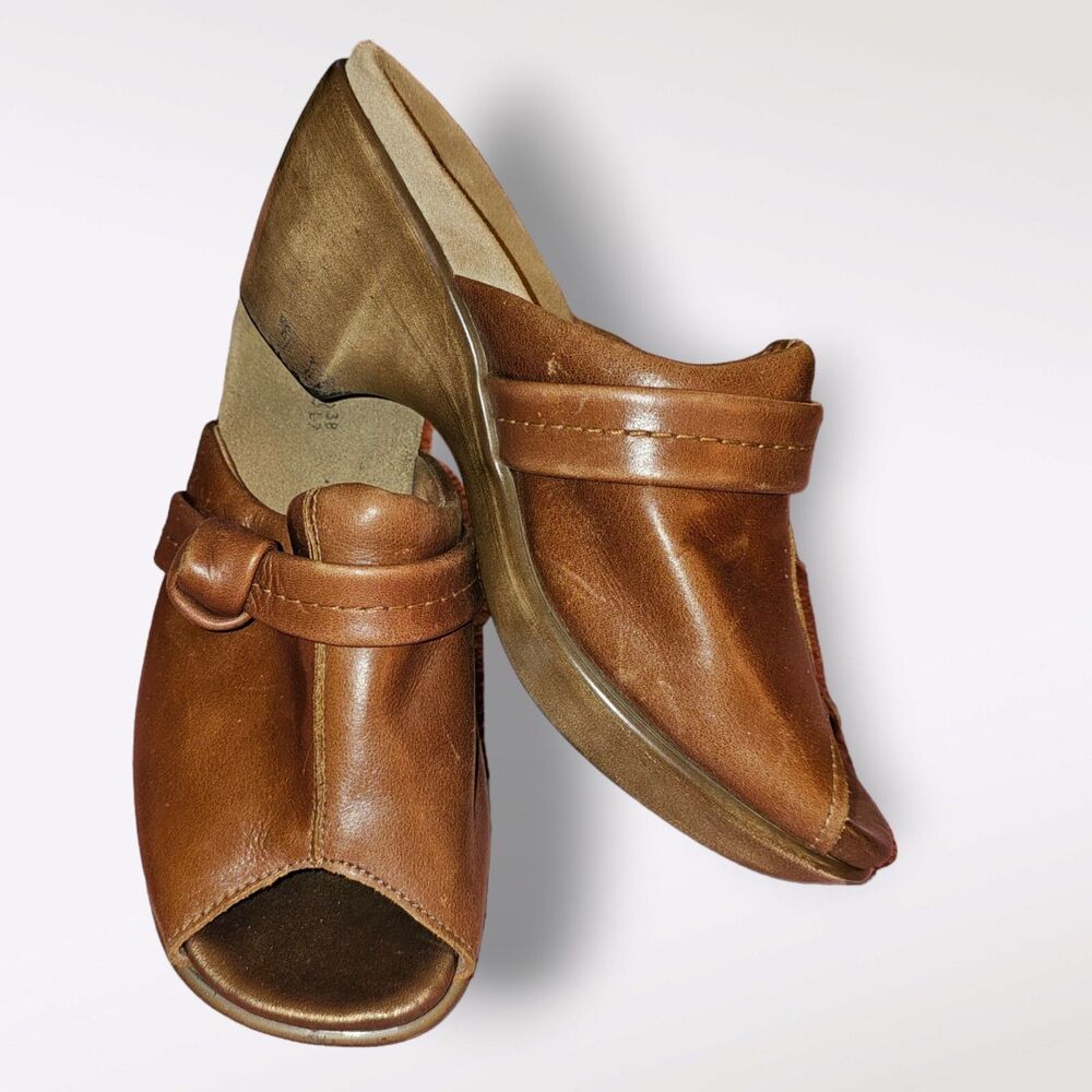 NAOT Israel 223768 Women's Brown Leather Open Toe Clog Mules Size 38 EU 7 US